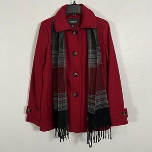 London Fog Collection Red Wool Blend Peacoat with Scarf PM